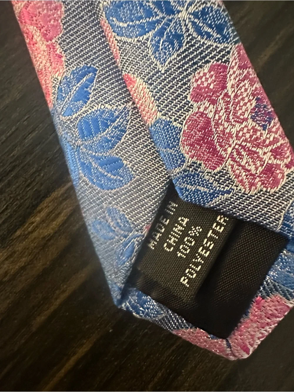 Bespoke Galloway Pink Ternan Floral Skinny Tie with Blue Leaves